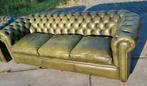 Chesterfield bankstel groen leer + BEZORGING GRATIS, Gebruikt, Chesterfield, Ophalen of Verzenden, Rechte bank