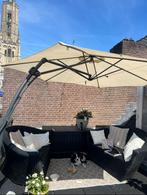 Kunststof Loungeset met Parasol & Opbergkist, Tuin en Terras, Tuinsets en Loungesets, Ophalen, 4 zitplaatsen, Kunststof, Gebruikt