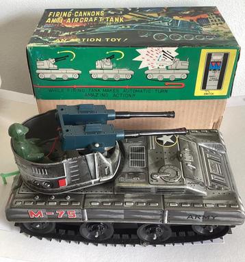 1950’s Blikken M-75 Anti-Aircraft Tank,Battery Toy,Japan,OVP beschikbaar voor biedingen