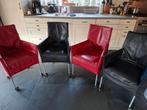 4 Leren Eetkamerstoelen met Wieltjes - L'Ancora, Antiek en Kunst, Ophalen