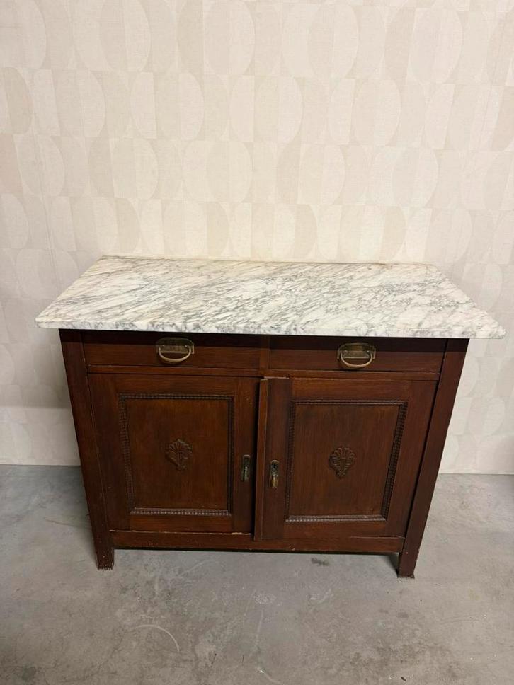 Opknapper vintage commode marmer blad antiek kast dressoir, Huis en Inrichting, Kasten | Dressoirs, Gebruikt, 50 tot 100 cm, 25 tot 50 cm