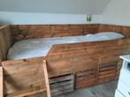 Stoer Steigerhouten Bed 90x200 met Lades, Ophalen, Eenpersoons, Steigerhout, 90 cm