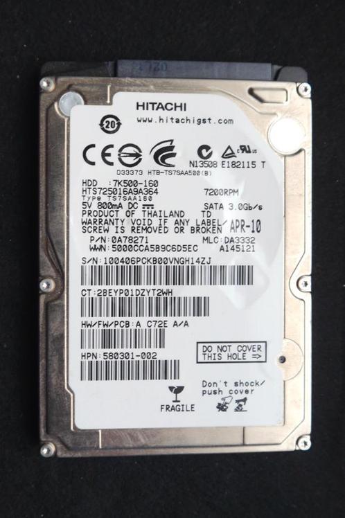 2,5 inch SATA harddisk Hitachi 160 GB (getest), Computers en Software, Harde schijven, Gebruikt, Laptop, Intern, HDD, SATA, Ophalen of Verzenden