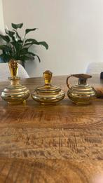 Leuke antieke goud/groene  glazen parfum setje, Antiek en Kunst, Ophalen