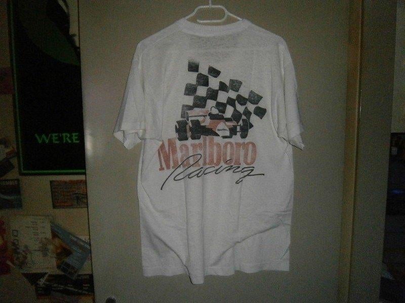 Vintage t-shirt Marlboro Racing Team, wit, 80's, ronde hals, Ophalen, Gedragen, Maat 56/58 (XL), Wit