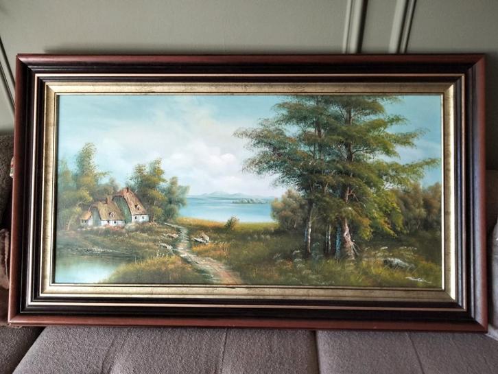 Schilderij: Landschap met huisje, Antiek en Kunst, Kunst | Schilderijen | Klassiek, Ophalen