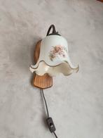 Retro Wandlamp met Houten Plaat en Bloemmotief, Huis en Inrichting, Ophalen, Gebruikt, Glas, Retro