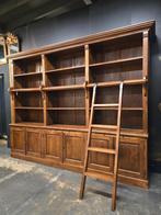 Grote teakhouten bibliotheekkast | boekenkast & ladder 320cm, Huis en Inrichting, Kasten | Buffetkasten, Gebruikt, 200 cm of meer