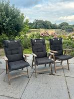 3 Teakhouten tuinstoelen met kussens, Ophalen, Gebruikt, Teakhout