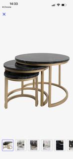 Salon tafel jasmin marmer zwart goud set van 3, Huis en Inrichting, Tafels | Salontafels, Ophalen, Gebruikt, 50 tot 100 cm, Rond
