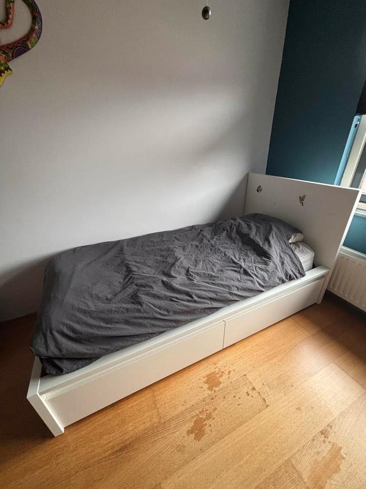 Ikea Malm bed 90x200 met lades + matras, Huis en Inrichting, Slaapkamer | Bedden, Gebruikt, Eenpersoons, 90 cm, 200 cm, Hout, Wit