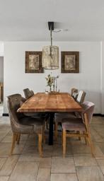 8 Riviera Maison stoelen en Massief houten tafel 240x100, Huis en Inrichting, Complete eetkamers, Ophalen, Gebruikt, Lamdelijk, riviera maison