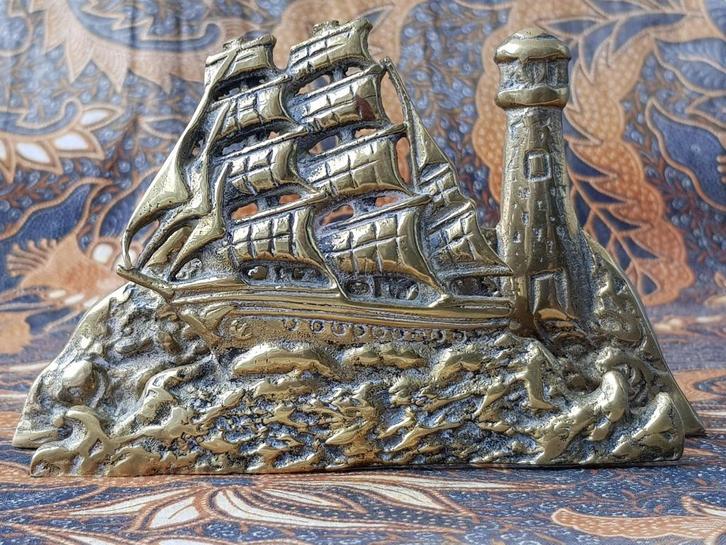 Mooie oude brievenhouder uit Engeland met zeilschip 15 cm., Antiek en Kunst, Antiek | Koper en Brons, Koper, Ophalen of Verzenden