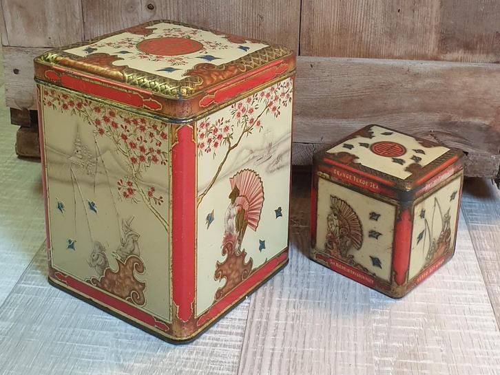 Vintage Niemeijer theeblikken met Oosterse taferelen, Verzamelen, Blikken, Gebruikt, Thee, Overige merken, Ophalen of Verzenden