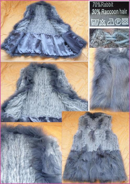 Grijze gilet van konijnen en wasbeer bont maat L nieuw, Kleding | Dames, Bodywarmers, Nieuw, Maat 42/44 (L), Grijs, Ophalen of Verzenden