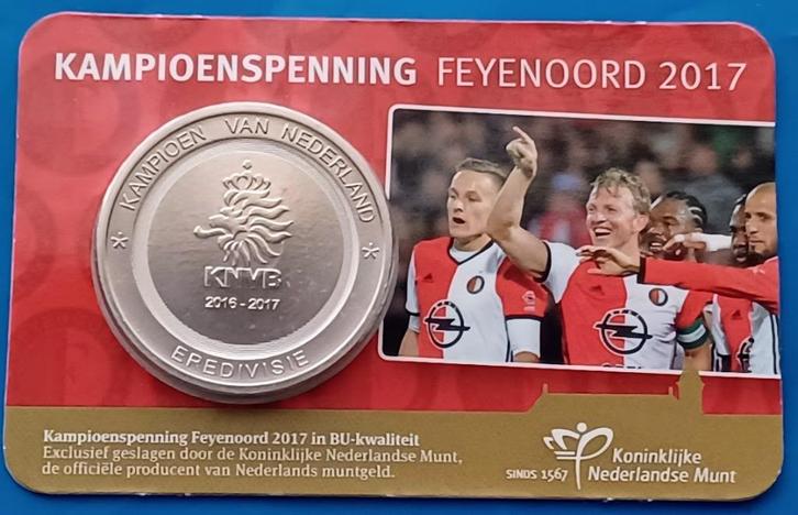 Kampioenspenning Feyenoord 2017 BU-kwaliteit in coincard, Postzegels en Munten, Penningen en Medailles, Overige materialen, Nederland