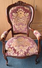 Oude stoel/fauteuil met stoffen bekleding, Antiek en Kunst, Ophalen