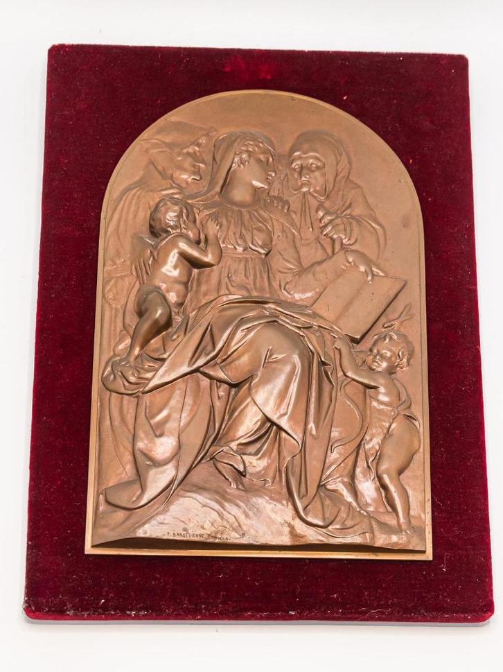 Bronzen Plaquette F Barbedienne, Antiek en Kunst, Antiek | Religie, Ophalen of Verzenden