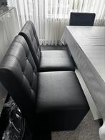 6 stuks eetkamer stoelen met wieltjes, Huis en Inrichting, Stoelen, Ophalen, Gebruikt, Zwart, Leer