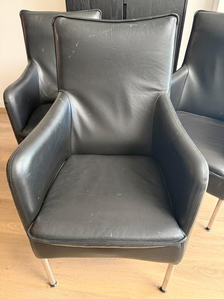 6 eetkamerstoelen, Huis en Inrichting, Stoelen, Gebruikt, Vijf, Zes of meer stoelen, Leer, Zwart, Ophalen