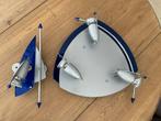 Plafond lamp 45cm doorsnede. Muurlamp 35cm.Kleur blauw-grijs, Ophalen, Zo goed als nieuw, Metaal of Aluminium