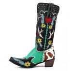 Zwarte groene dames cowgirl laarzen / western cowboy boots, Kleding | Dames, Schoenen, Nieuw, Hoge laarzen, Verzenden