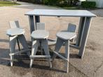 Bartafel met 3 krukken van steigerhout, Ophalen, Zo goed als nieuw, Steigerhout, Tuinset