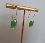 Vergulde oorbellen met groene chalcedoon, Verzenden, Nieuw, Overige materialen