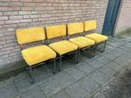 4 Okergele Ribstof stoelen met Chrome Buisframe, Ophalen, Gebruikt, Metaal, Vier