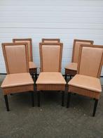 6 stuks eetkamerstoelen (riet met leder), Huis en Inrichting, Ophalen of Verzenden, Bruin, Vijf, Zes of meer stoelen