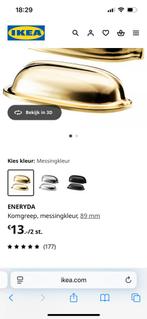 IKEA Eneryda komgreeo - kasthandgreep messing 9x2, Ophalen of Verzenden, Zo goed als nieuw, Minder dan 150 cm, Minder dan 25 cm