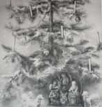 Litho kerstboom jozef Maria en schapen, Ophalen of Verzenden