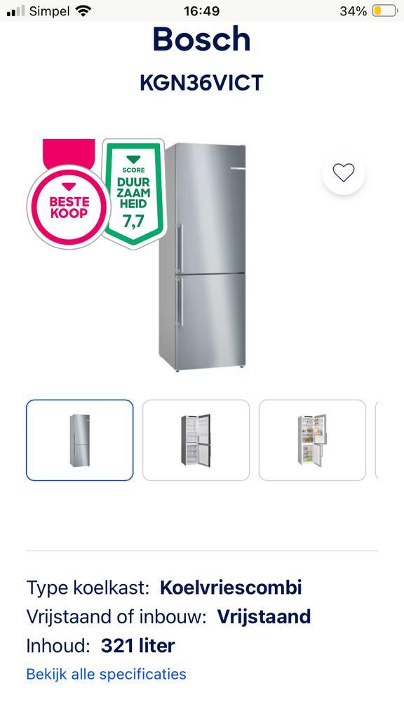 Nieuwe Bosch Koelvriescombinatie Vrijstaand No Frost, Witgoed en Apparatuur, Koelkasten en IJskasten, Nieuw, Met aparte vriezer