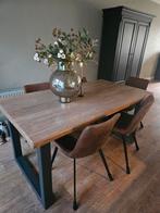 Industriële Eettafel - Eiken blad, stalen frame, Huis en Inrichting, Ophalen, Rechthoekig, 200 cm of meer, 50 tot 100 cm