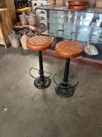 12 Industriele Necchi barkrukken zwart metaal zitting Leer, Huis en Inrichting, Barkrukken, Ophalen, 5 krukken of meer, Met voetsteun