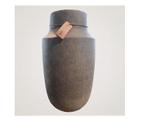 Zware bruine brynxz vaas/ pot Hoog 38 cm, Ophalen, Steen, Rond, Zo goed als nieuw
