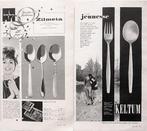 14 vintage advertenties reclames servies bestek pannen 62-80, Verzenden, Gebruikt, Reclamebord