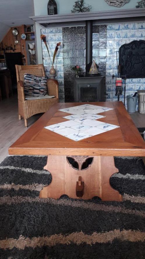 Eiken kloostertafel  met originele oude delftsblauwe tegels, Antiek en Kunst, Antiek | Meubels | Tafels, Ophalen