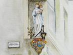 Aquarel van Deurne België met Onze Lieve Vrouw beeld, Ophalen of Verzenden