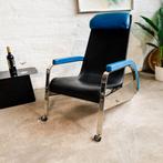 Tecta – D80 Grand Repos Fauteuil – Leer zwart/blauw, Gebruikt, 100 tot 125 cm, Ophalen of Verzenden, Metaal