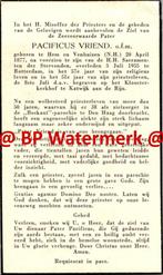 Vriend Pacificus 1877 Hem en Venhuizen (NH)1955 Rotterdam ka, Verzamelen, Bidprentjes en Rouwkaarten, Bidprentje, Ophalen of Verzenden