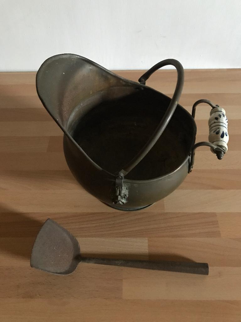 Mooie antiek koperen kolenbak + kolenschep, Ophalen of Verzenden, Koper