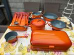 Vintage Emaille Oranje Set Jaren 60 Brocante Keuken, Antiek en Kunst, Ophalen of Verzenden
