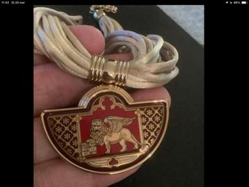Vintage collier ketting hanger Michaela Frey Emaille 24 k gp beschikbaar voor biedingen