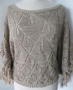 Poncho / Cape beige gemêleerd opengewerkt met franjes 1 maat, Ophalen of Verzenden, Nieuw, Beige