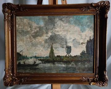 Antiek schilderij - Hollands landschap - Paneel - 1900 beschikbaar voor biedingen