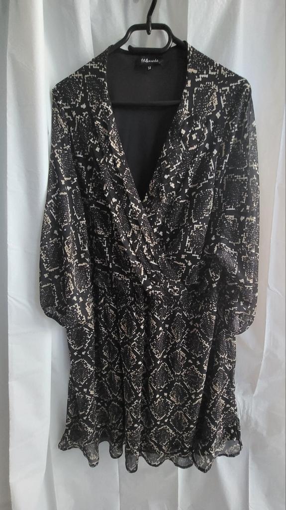 M&S mode jurk, zwart met slangenprint, maat 54, grote maat, Kleding | Dames, Grote Maten, Gedragen, Jurk, Zwart, Ophalen of Verzenden