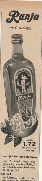 Retro reclame 1957 Ranja CP Groningen heerlijk met 'n rietje, Verzenden, Overige typen