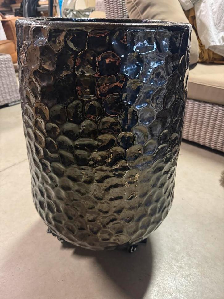 Grote, geglazuurde bloempot - Donkerblauw/Zwart, Tuin en Terras, Bloempotten, Zo goed als nieuw, Aardewerk, Binnen, 40 tot 70 cm