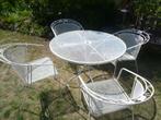 Ijzeren tuinset, tuintafel en 4 stoelen in wit, Ophalen, Gebruikt, Tuinset, Eettafel